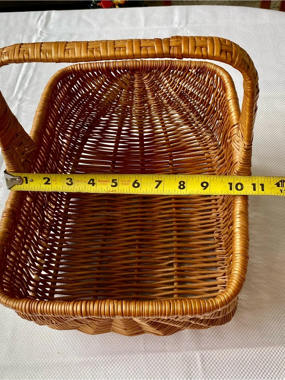 Woven Basket Rectangular Tan Willow  with Handle